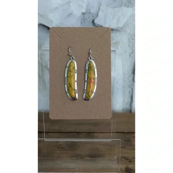 Sterling Silver Bumblebee Jasper Serpentine Stone Earrings - Picture 2 of 3